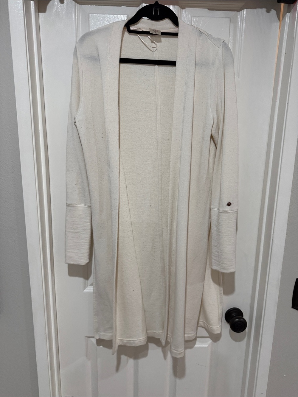 Open-Front Cream Long Cardigan Sweater